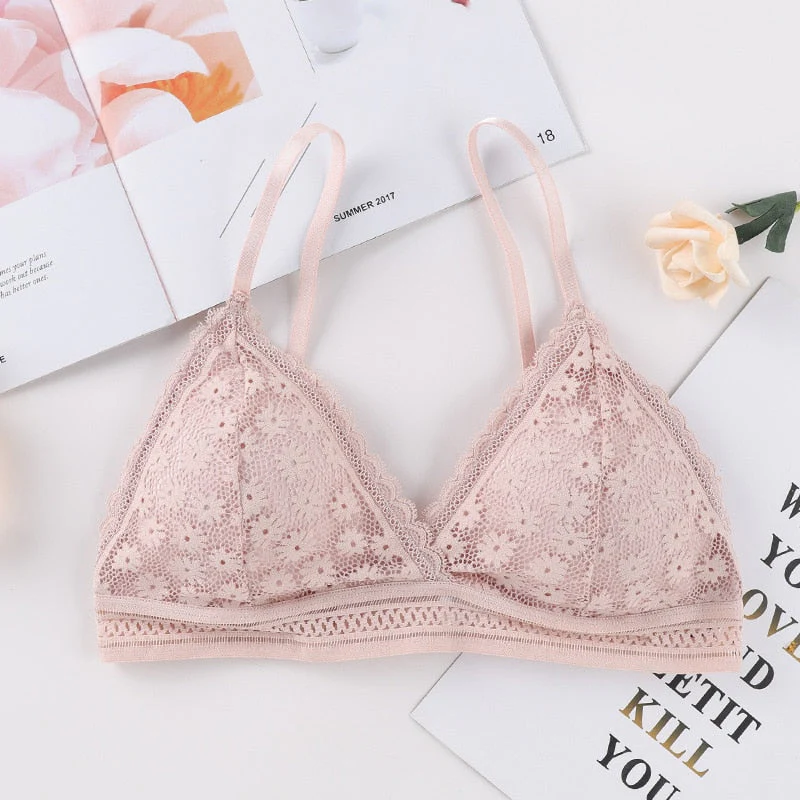 Women Lace Padded Bras Beauty Back Wrapped Chest Comfortable Wire Free Bras Lingerie - Image 4